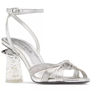 NEW! KATE SPADE SPACED OUT SPACE SHIP SILVER STRAPPY BLOCK HEEL LEATHER SANDALS